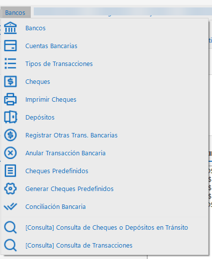 Menú de Navegación de Bancos
