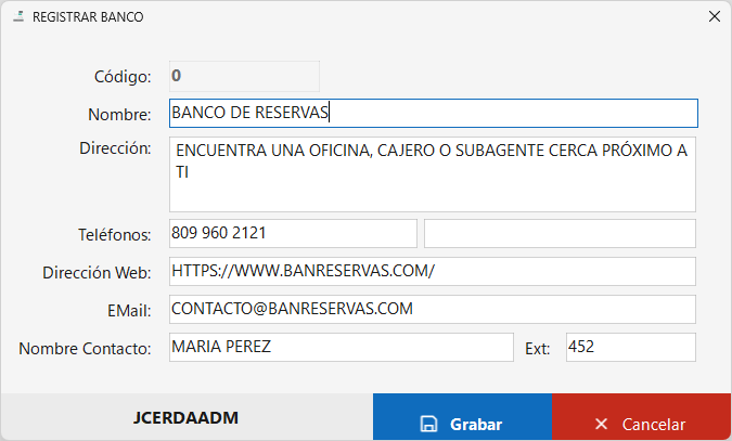 Formulario de Registro de Bancos