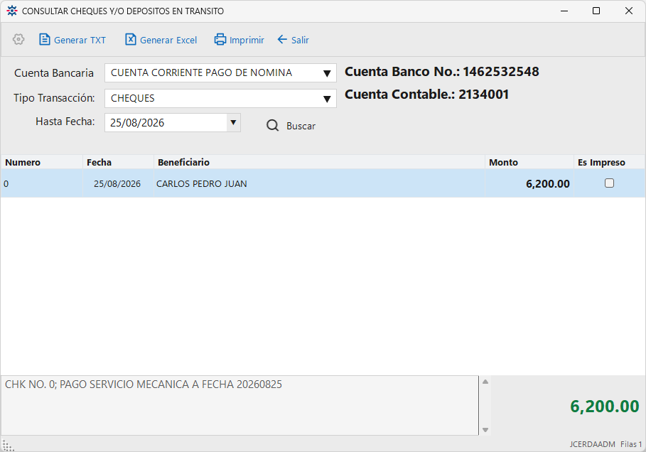 Consulta de Partidas en Tránsito