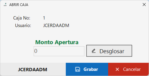 Ventana Abrir Caja