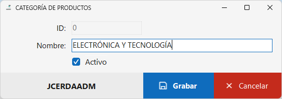 Formulario de Registro de Categoría