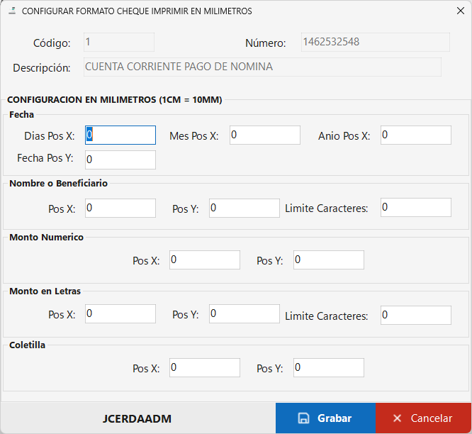 Configuración de Formato de Cheque
