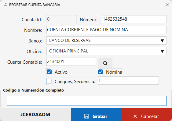 Formulario de Registro de Cuentas Bancarias