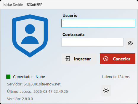 Ventana Iniciar Sesión - JCSoftERP