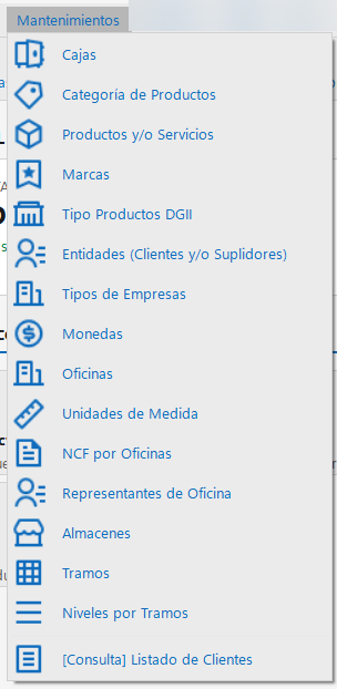 Menú de Catálogos Maestros
