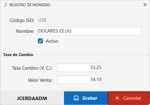 Formulario de Registro de Moneda