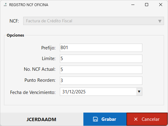 Formulario de Registro de NCF