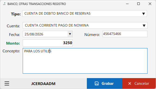 Formulario de Registro de Otras Transacciones