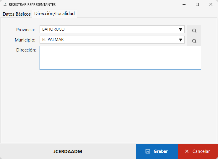 Registro de Representantes - Dirección y Localidad