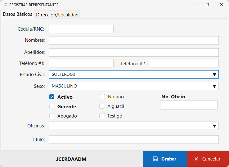 Registro de Representantes - Datos Básicos