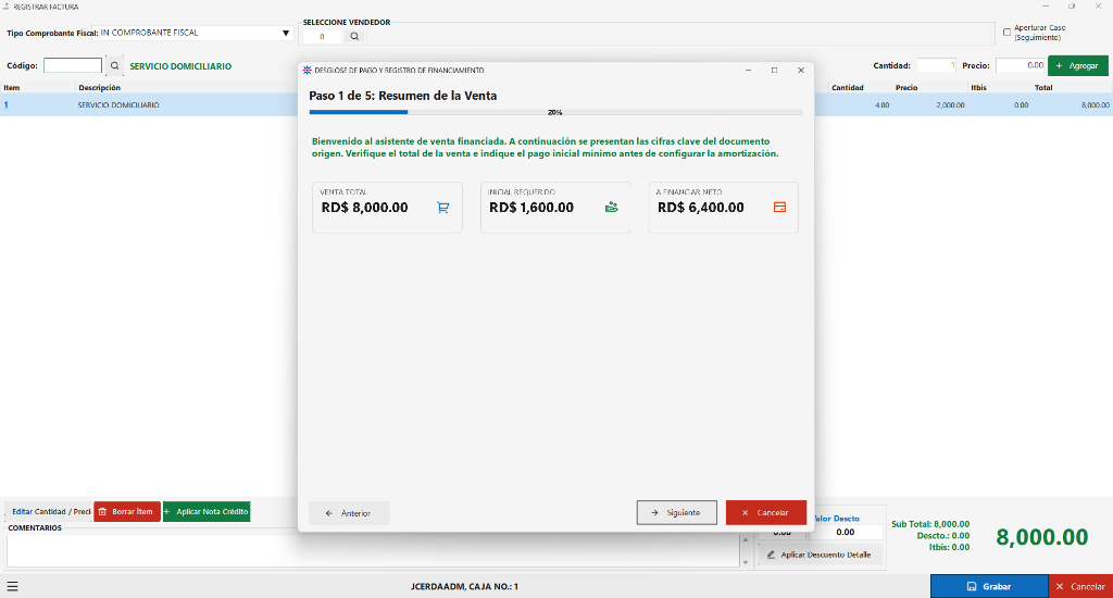 Asistente de Financiamiento - Paso 1: Resumen