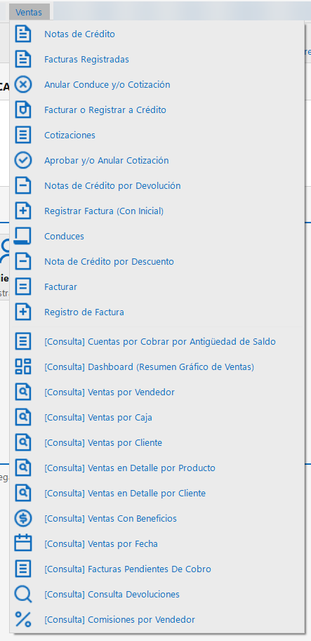 Menú de Ventas